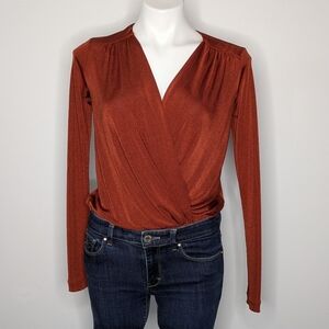 NWOT Intimately Free People Brown Shiny Long Sleeve Bodysuit XS